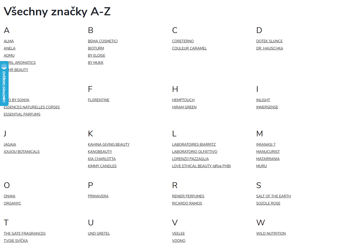 Přehled prodávaných značek A–Z z projektu Frontendové úpravy a rozvoj Shoptet e-shopu Dotek Slunce